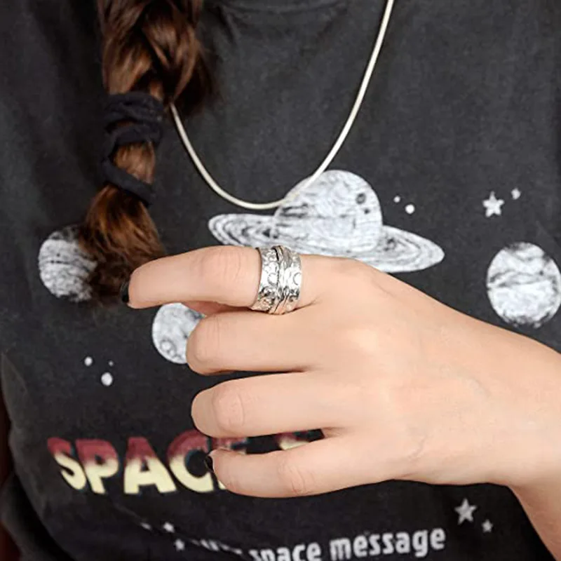 new 11mm three rings silver  spinner rotatable decompression stainless steel ring sun star moon Finger Rings