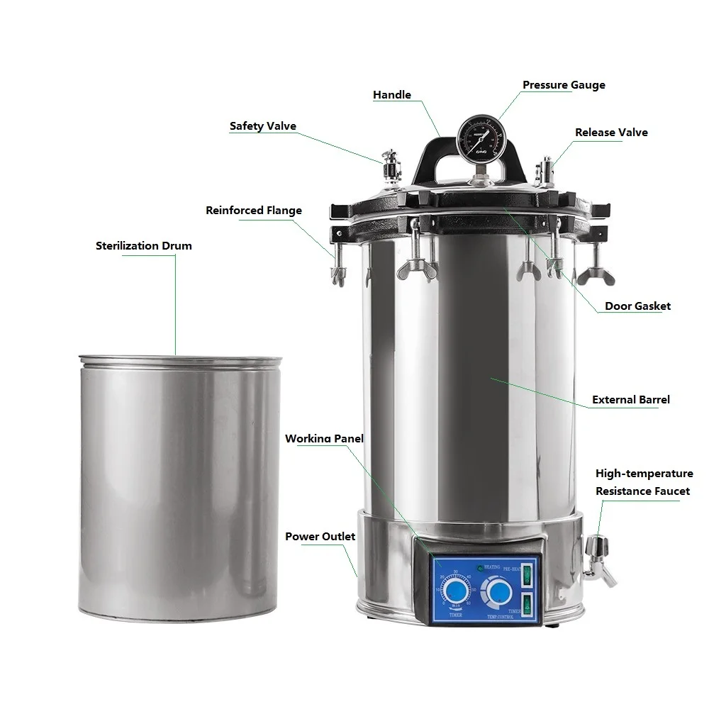 18L 24L Small Mushroom Autoclave Portable Autoclave Sterilizer For Mushroom Cultivation Bags