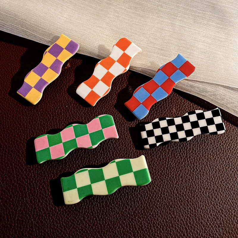 Vintage Black White Checkerboard Print Girls Hair Pin Accessories creaseless hair clips Lady Gifts Headwear