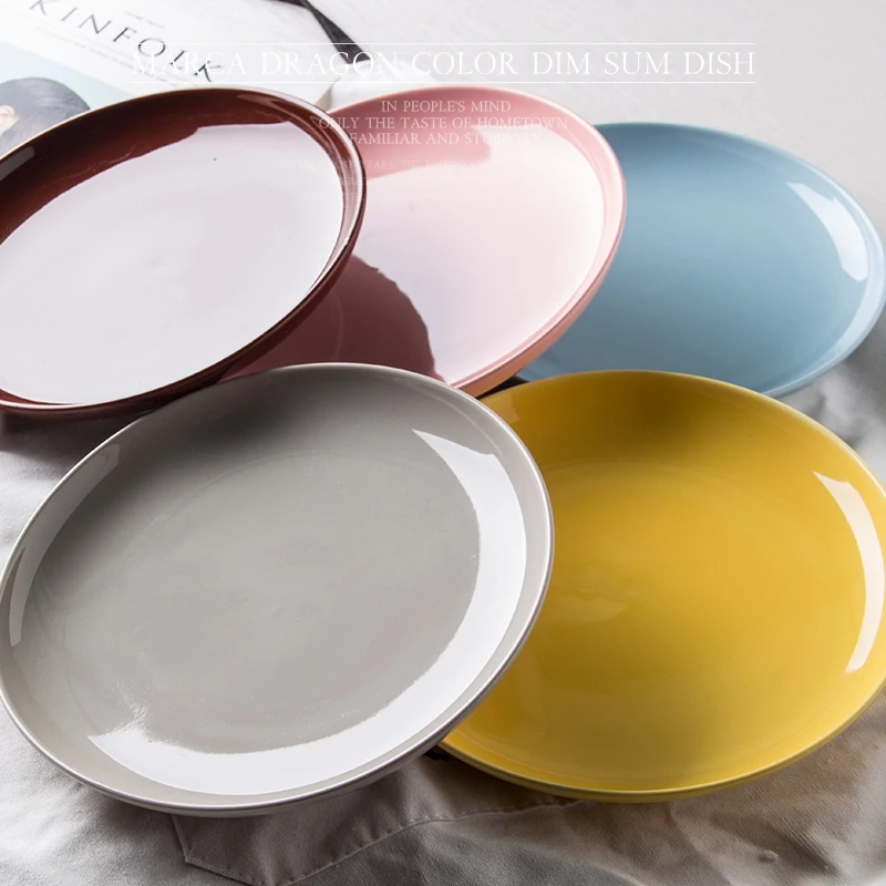 
Multicolor Cheap Round Porcelain Dinner Plates 8 Inch Set of 6 Hot Assorted Colors Stackable Easy cleaning Serving Sushi Dish 