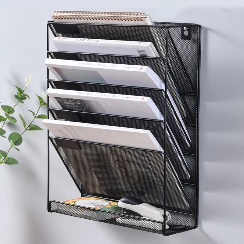 Factory Price Black Metal Mesh 5 Pockets Hanging Wall File Organizer