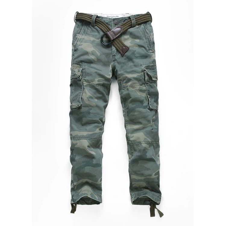 Men Cargo Pants Multi Pockets Camouflage Pure Cotton Casual Pants with Drawstring