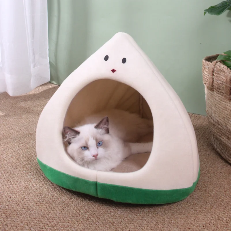 Indoor Nest Warm Breathable Firm Durable 2 in 1 Foldable Comfortable Cute Fruit Semi-closed Pet Tent Soft Cat Bed