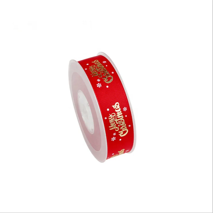 25mm customised solid rose gold foil logo printed red satin grosgrain ribbon