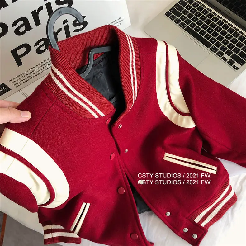 2023 Fashion Baseball Fall Jackets For Women Patchwork Crop Top Jackets Coats Red Varsity Bomber Jacket women