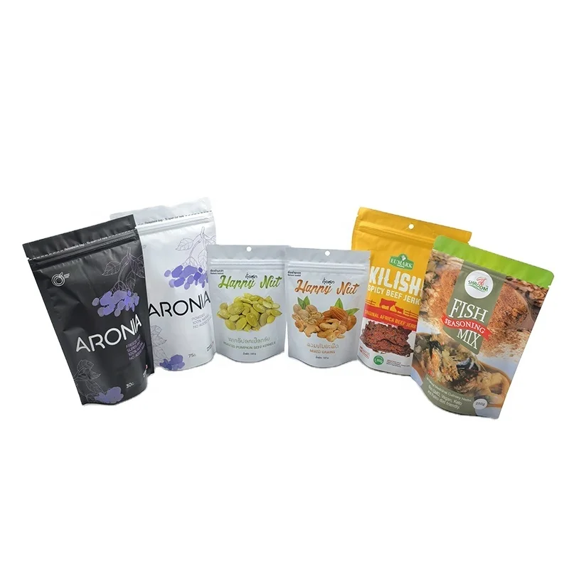 Stand Up Pouch Wholesale Manufacturer Custom Resealable Chips Spice Snack Nuts Ziplock Packing Plastic Food Packaging Bags
