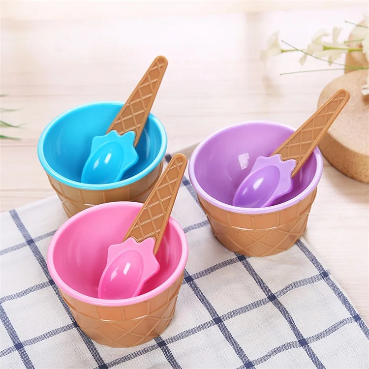 Factory hot sale Double Layer Reusable Plasticice Cream Kids Bowl With Spoon