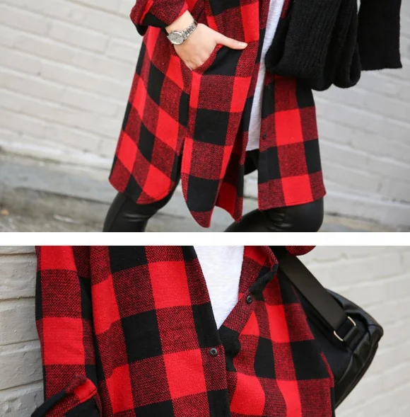 
new wholesale women casual cotton flannle oversize long plaid shirts 