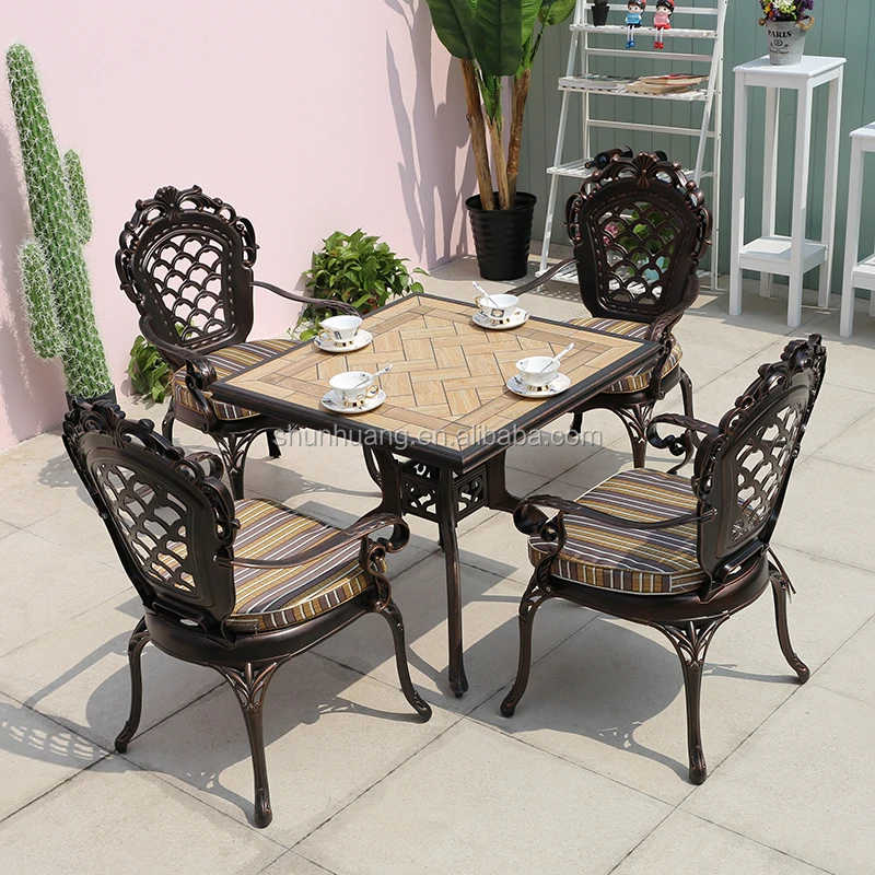 
Luxury cast aluminum garden set cast aluminum furniture livingroom dining set metal frame with marble table 