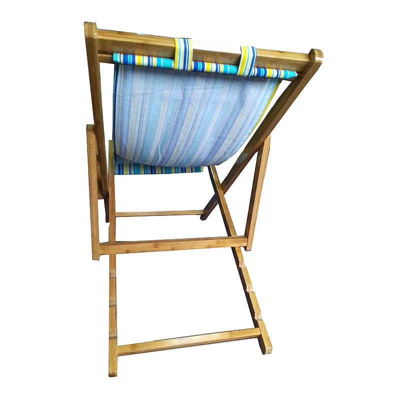 Adjustable Folding Bamboo Wooden Beach Chair Outdoor With Custom Cloth