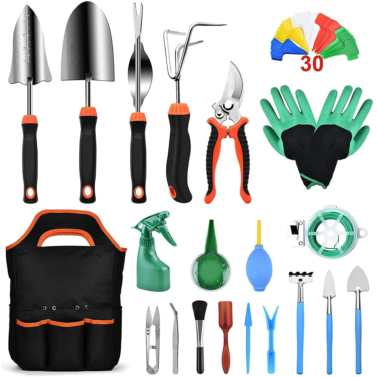 Garden Tool Set Stainless Steel 9-Piece Gardening Tools Glov-Es Scissors Home Garden Tools Shovel Rake Spade Set