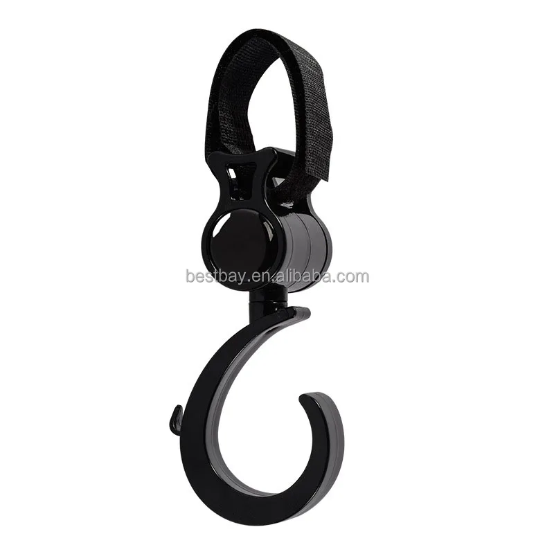 Plastic strolley hanger J hook for wheels pet carrier/ 360 degree rotate car seat hanger hook pet dog stroller