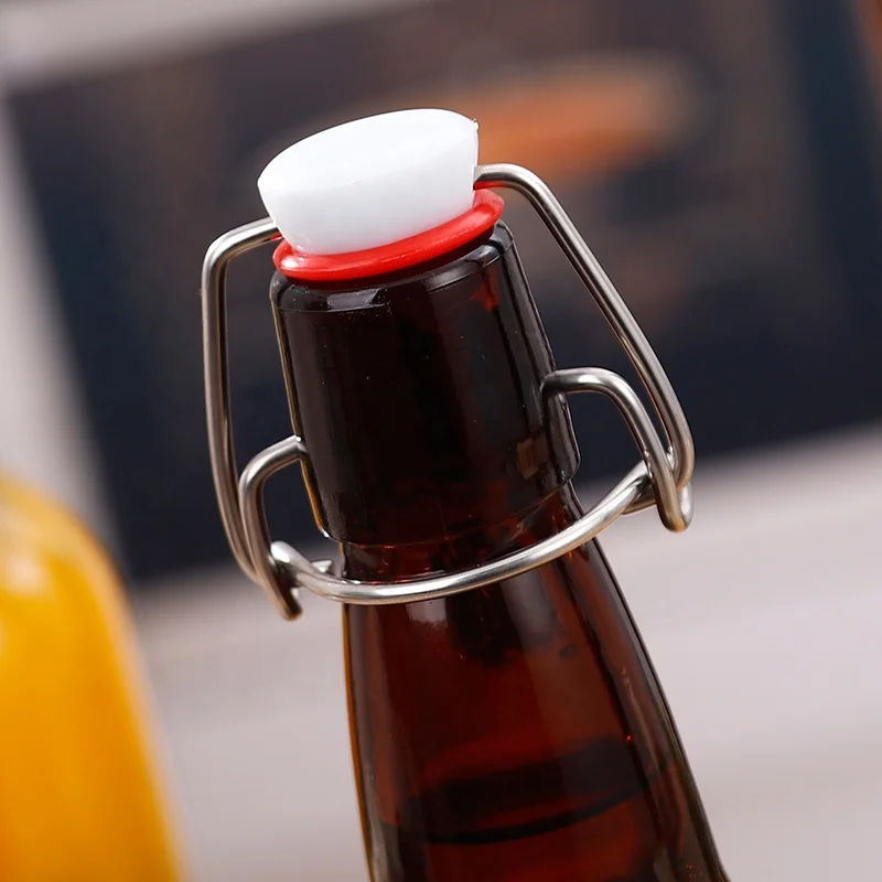 500ml empty liquor clasp lid beer glass bottle 35oz clear glass beverage clasp bottle with fastener iron clasp glass bottle
