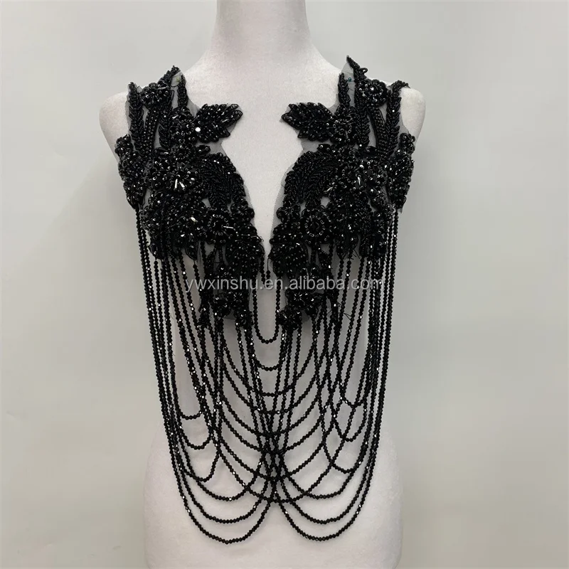 Handmade Beads Leaves Tassels Patches Epaulets Shoulder Applique Collar Patches Badge