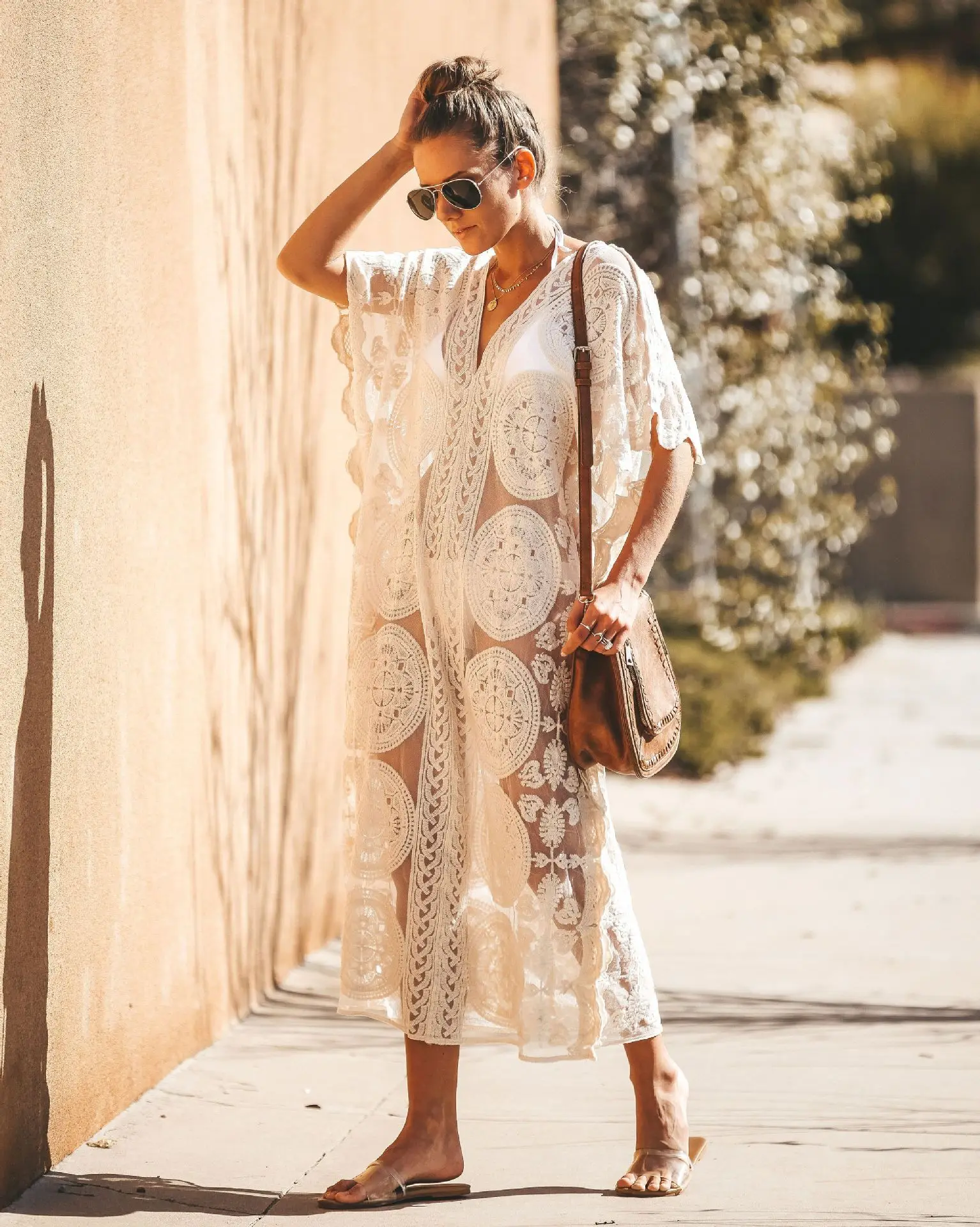 Beach Kimono Dress Women Cotton Lace Bathing Suit Swimsuit Cover Ups Summer Wear Ladies Tunic Bikini Kimono Cardigan Floral Croc