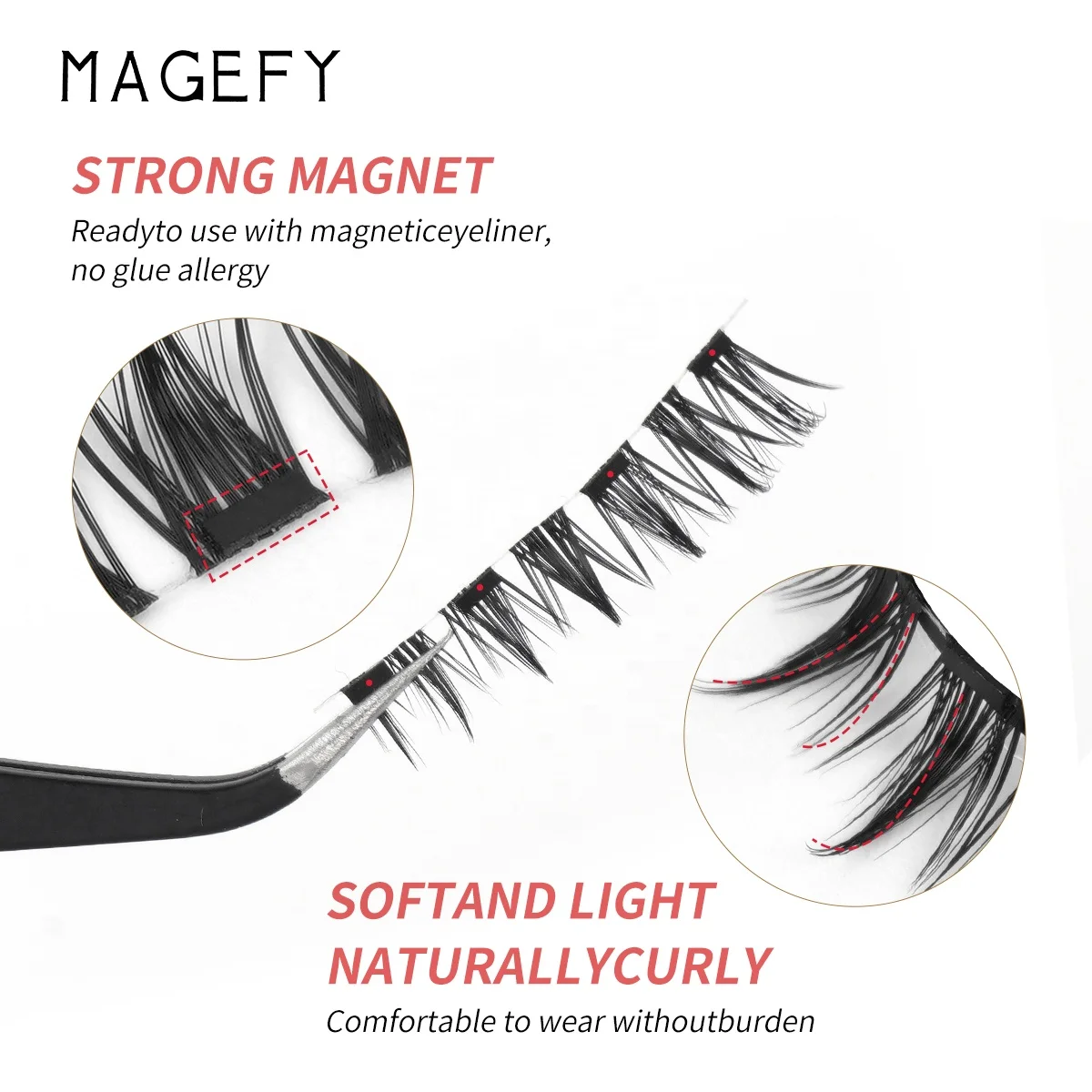 MAGEFY 3 pairs magnetic false eyelashes sets wholesale private label no glue needed dual magnetic eyelashes with gift box