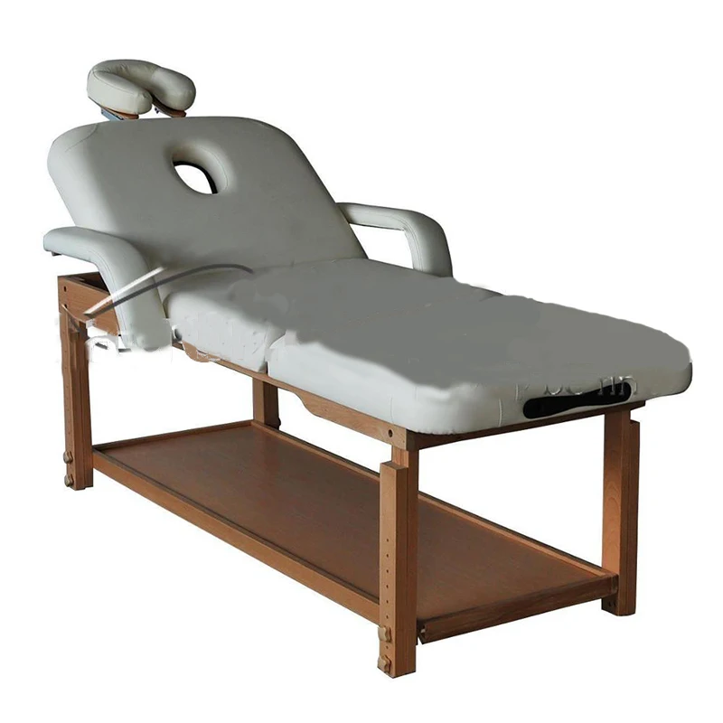 Стационарный деревянный массажный стол с мягким подголовником