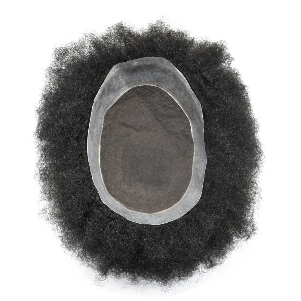 CA 100%  Remy Human Hair French Lace in Body Poly Coating Around Afro Curly Toupee for Man