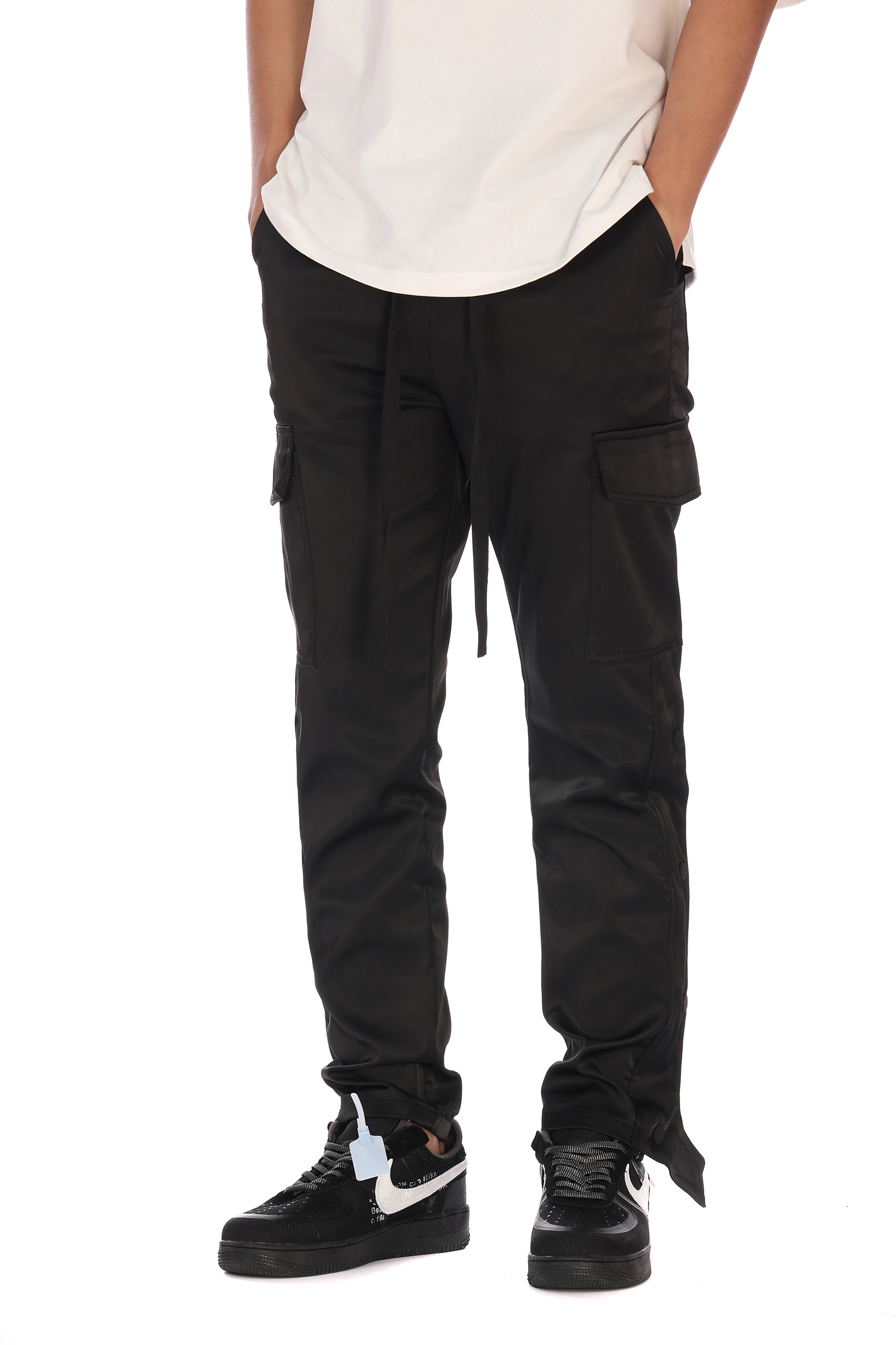 Брюки-карго мужские повседневные, нейлоновые штаны с боковыми кнопками, на завязках