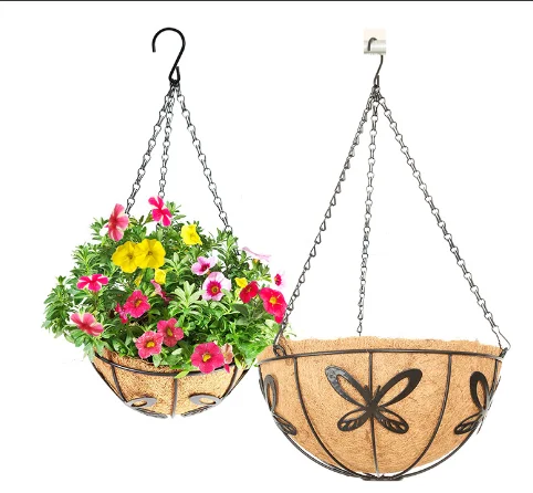 Round iron Metal quality fiber biodegradable flower pots garden pot for Coconut Fiber Pots hanging baskets