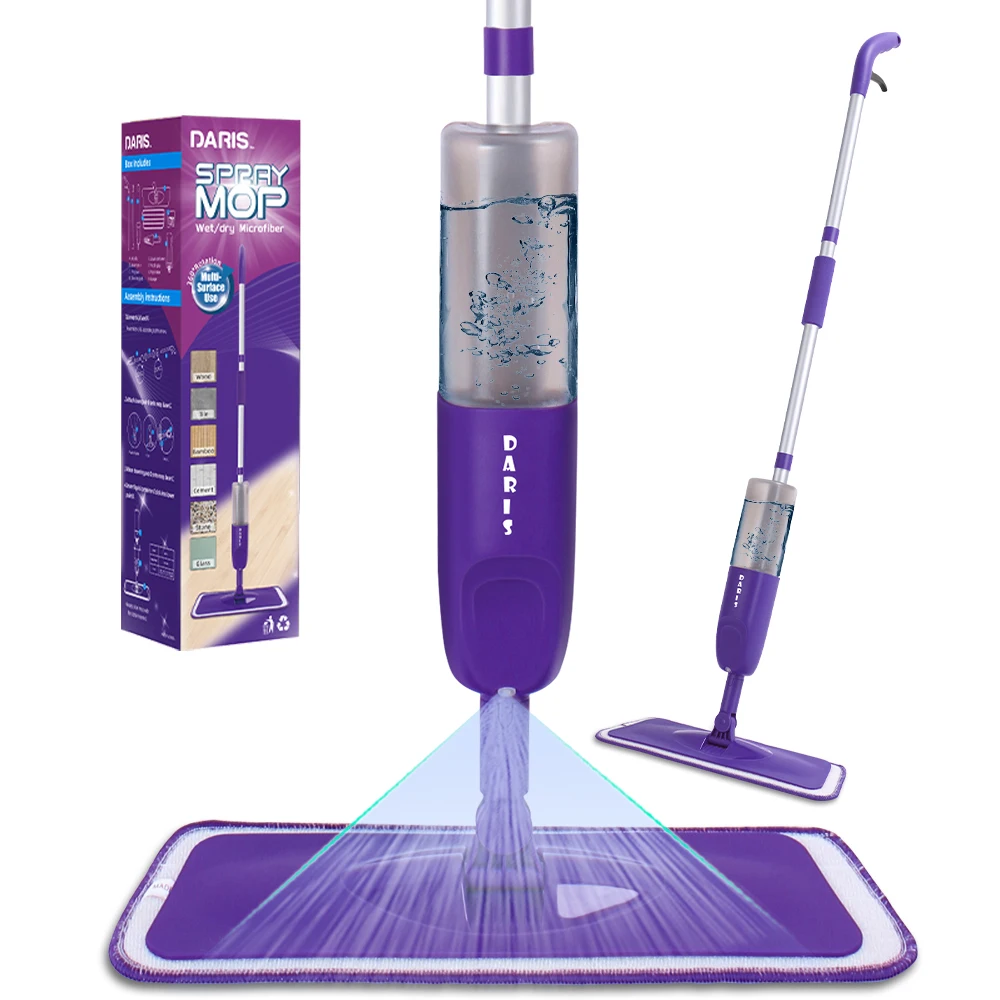 DARIS Magic Wet and Dry Floor Spray Mop Microfiber Flat Mops with 500ml Water Tank for Home Kitchen House Cleaning Appliances
