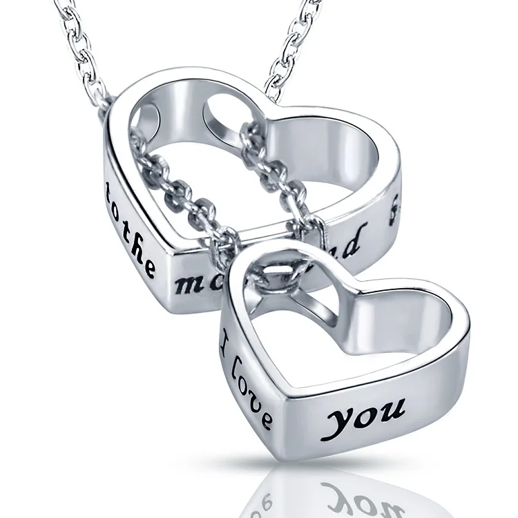 I love you to the moon and back 925 sterling silver double heart pendant necklace