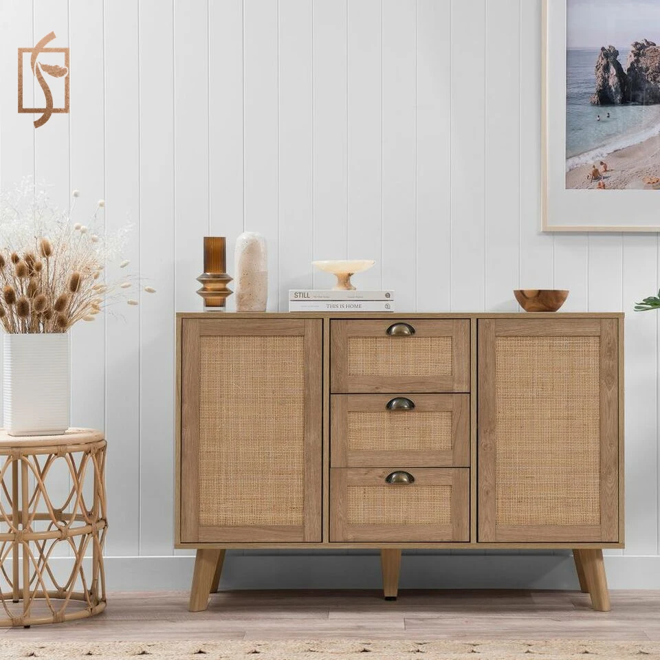 3 Drawer Rattan Home Furniture Modern Wood Living Room Sideboard