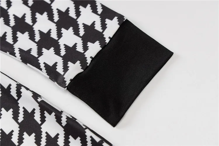 Wholesale fall winter ladies slim long sleeve round neck back hollow backless Nipped Waists print houndstooth women dress