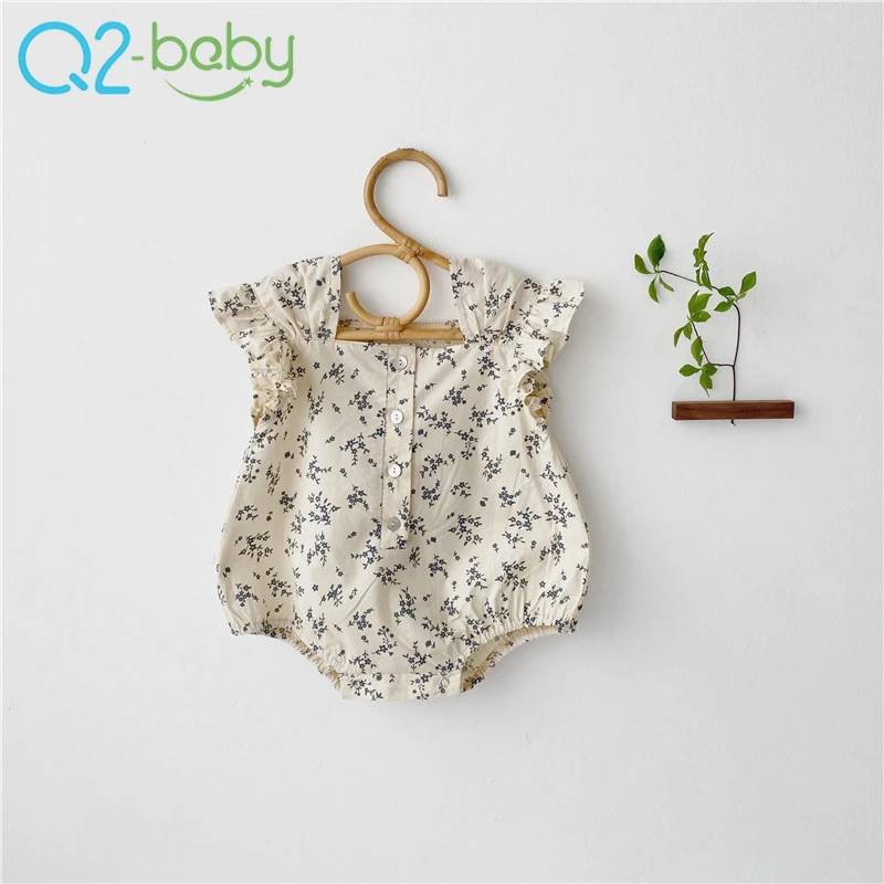 Q2-baby 3671 2020 новые платья в цветочек для девочек с оборками ползунки из хлопка, летняя одежда для маленьких девочек, комбинезон
