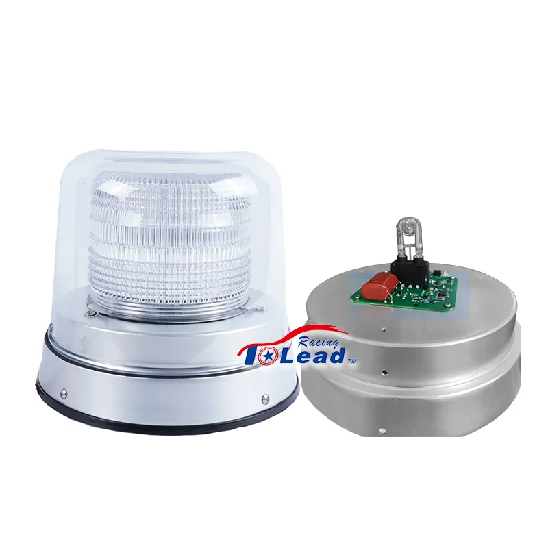 High Profile Permanent Dual Cover Flashing Warning  Light Heavy-Duty Spun Aluminum Base Tall Dome White Xenon Strobe Beacon Lamp