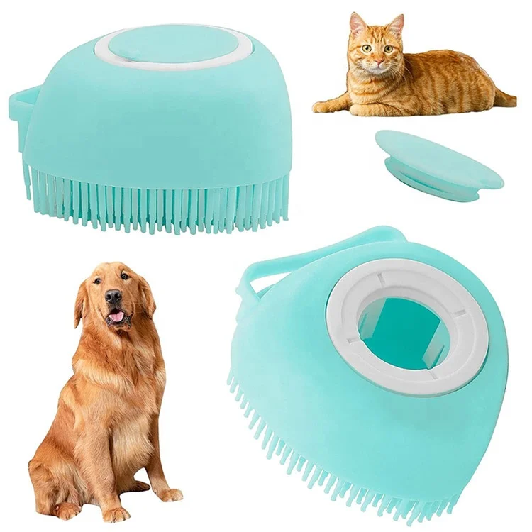 Dog Bath Brush Pet Massage Brush Shampoo Dispenser Soft Silicone Brush Dogs and Cats Shower Grooming Comb