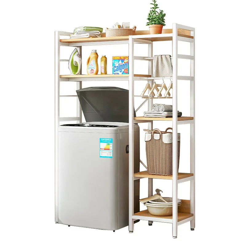 Large Capacity Multi-tier Bathroom Metal and Wooden Washing Machine Storage Shelf Rack
