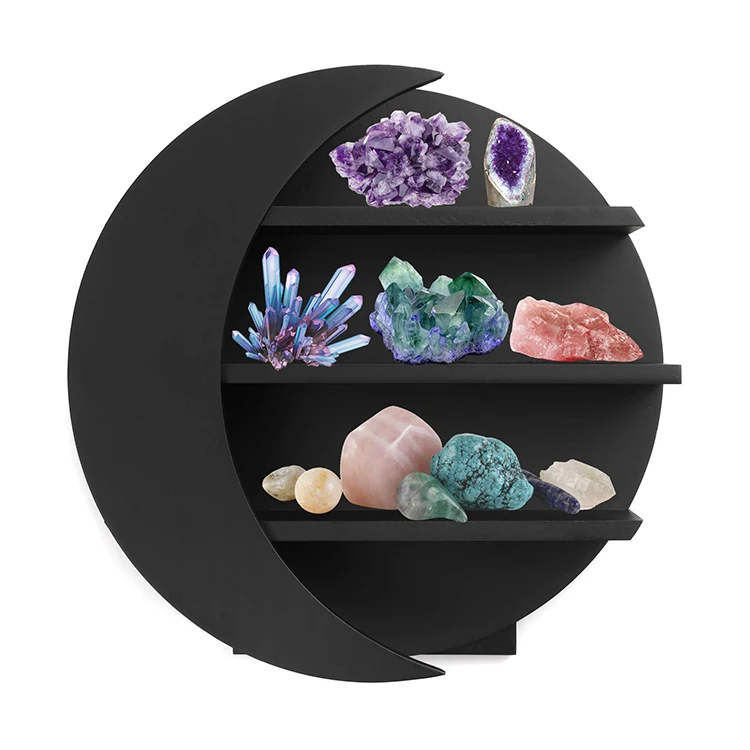 Estante De Pared Coffee Bar Bathroom Ornament Wooden Storage Rack Floating Decorative Wood Wall Moon Shelf Shelves For Decor