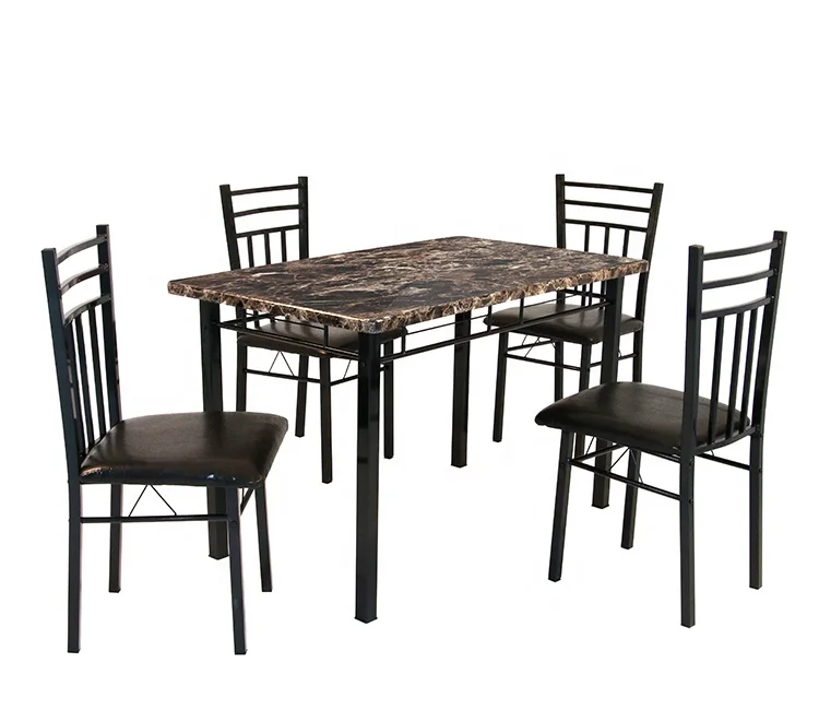 2019 new style dining table set 4 chairs set wooden table top with metal leg furniture for home-restaurant