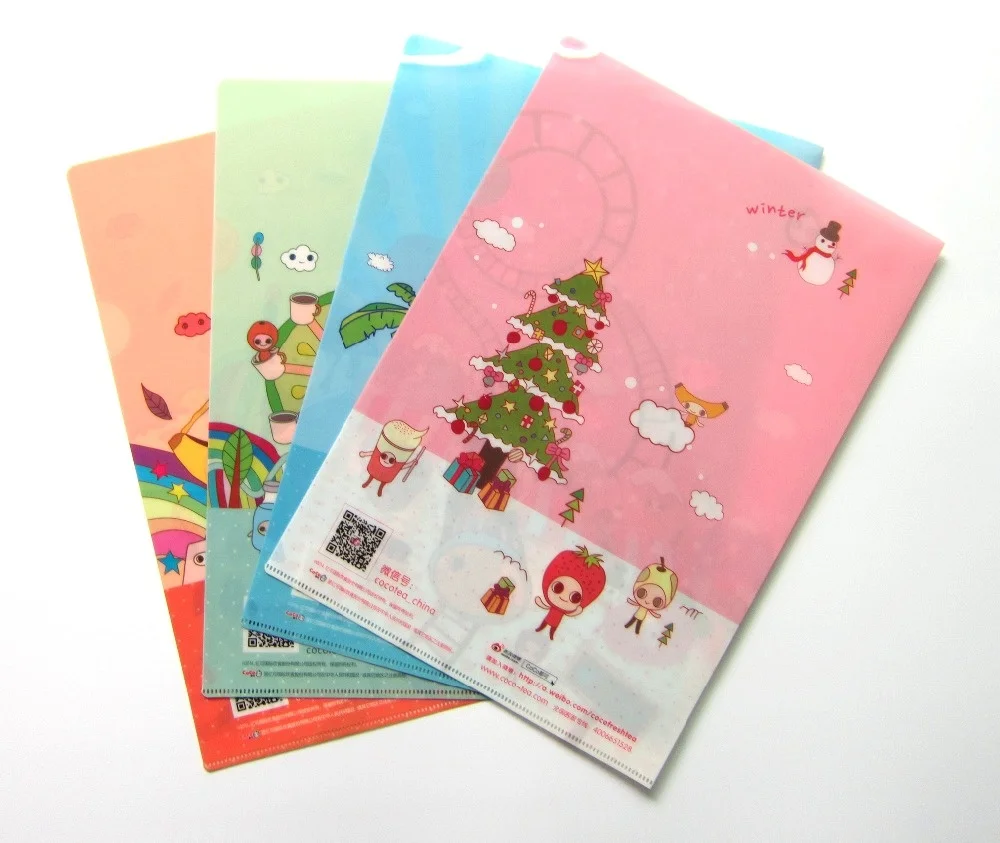 Wholesale PP plastic folder clear pocket file folder A4 customized pp L shape for file folder for school