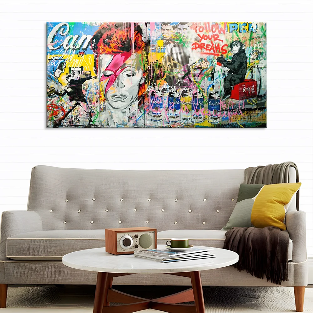 Banksy Canvas Wall Art Gorilla Street Graffiti Art Large Canvas Prints for Living Room Bedroom Home Decorations Modern