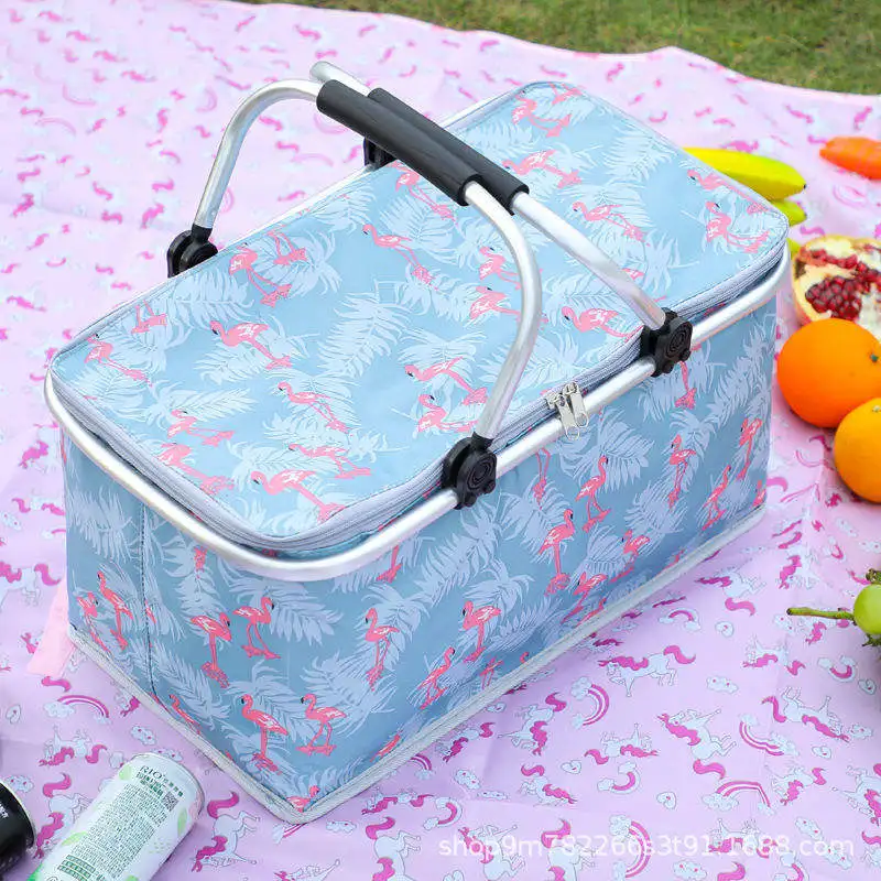 Picnic basket Oxford cloth solid color insulation basket Thickened aluminum film lunch bag insulation bag outdoor picnic ice bag