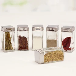 stackable square clear glass spice jar w/shaker lid