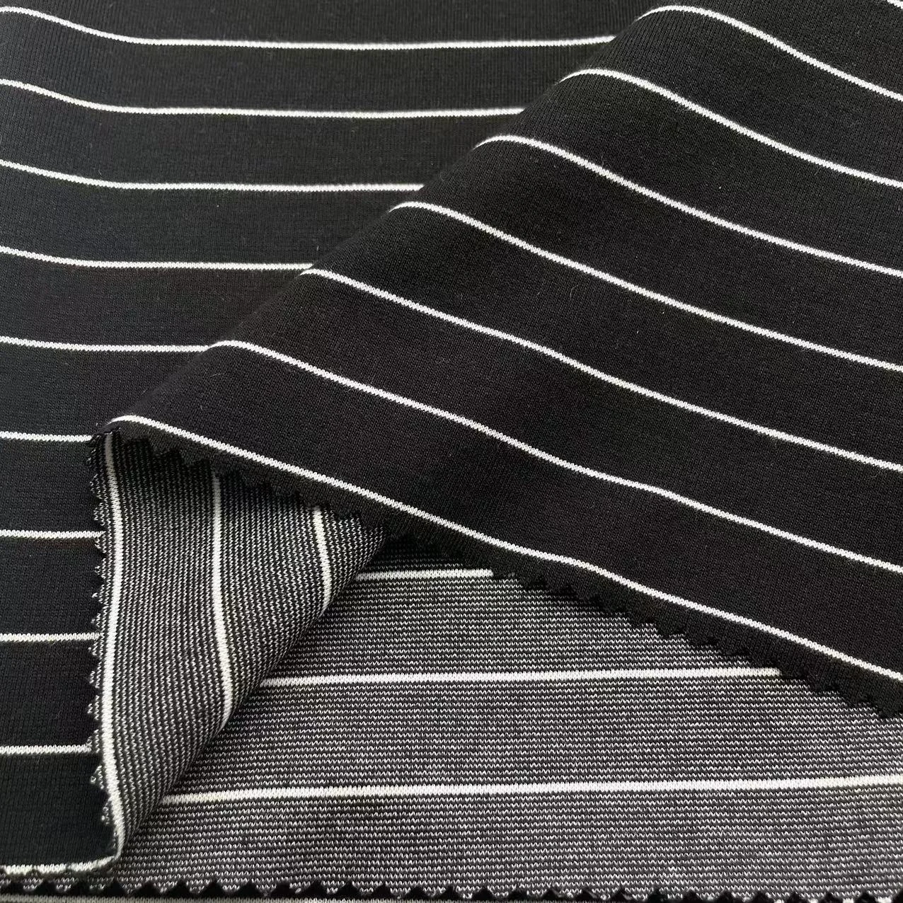 Knitted Yarn Dye Stripe 300Gsm 60% Polyester 35% Rayon 5% Spandex TR Ponti De Roma Fabric For Dress Pants Coat Uniform