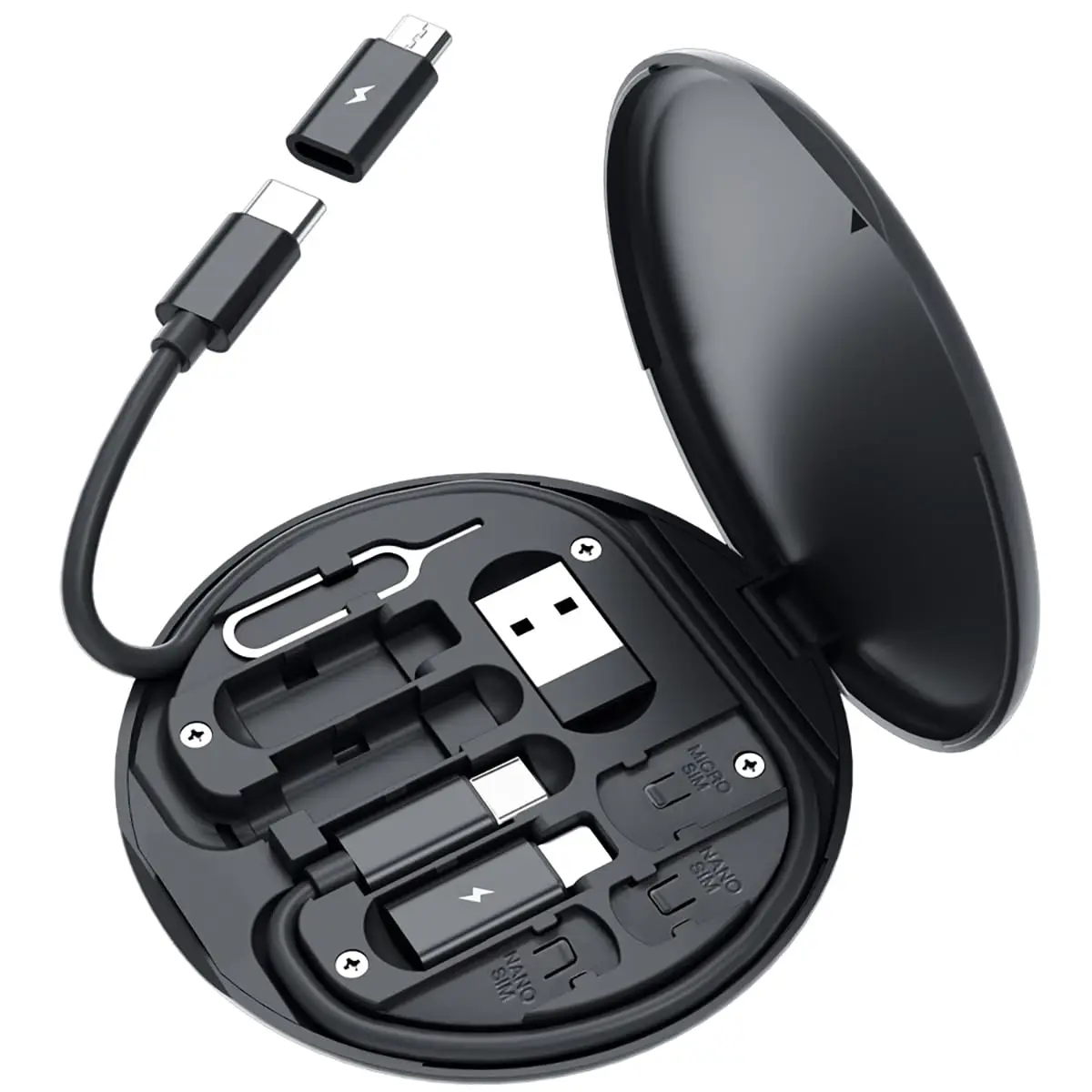 Portable 6-in-1 Circle Box Travel Adapter Kit Multi-USB Charging Cable with Adapter for Convenient Traveling