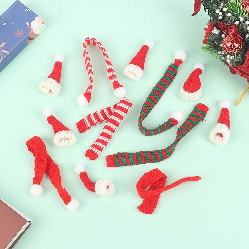 Christmas Santa Claus Hat Scarf Mini Christmas Hat for Children Xmas Gift Decoration Dolls Accessories Headwear Toy