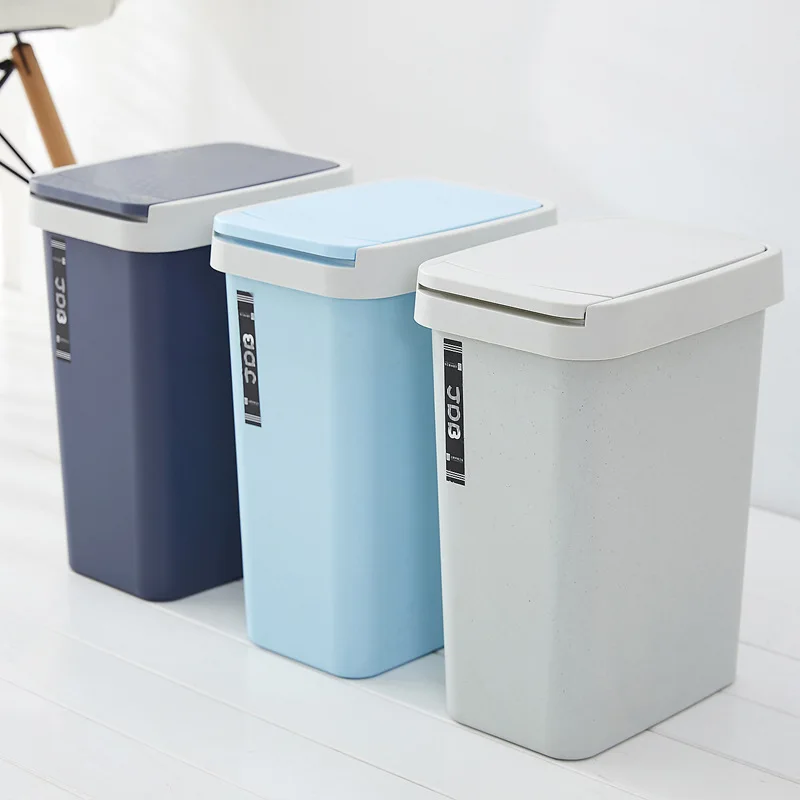 Modern Household Toilet Bathroom Narrow Slim Plastic Garbage Trash Cans Waste Bin With Lids