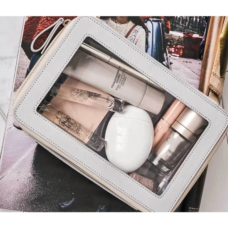Cosmetic Bags & Cases Beauty Toolbox Custom Logo Leather Clear Transparent Cosmetics Travelling Luxury Makeup Bag