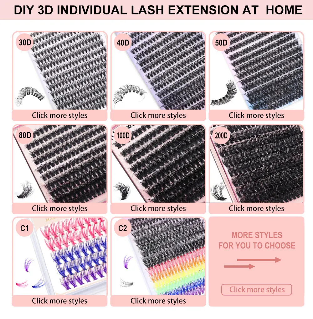New unique design private label segmented cluster eyelashes Customize your logo 80D 30D 40D DIY clusters lashes magnet box kit