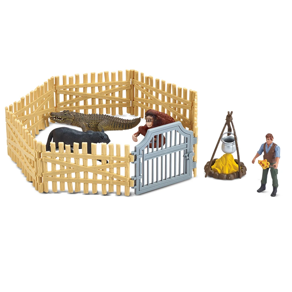 Kids christmas gift human model set plastic solid vivid panther baboon crocodile wild animal set toy