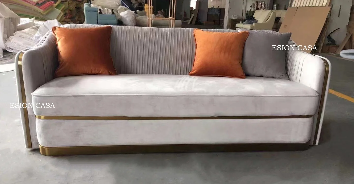 ESION CASA modern Italian genuine leather Sofa Set Designs Luxury 3 Seater Sofa Gold Luxury Living Room Furniture Set Sofa