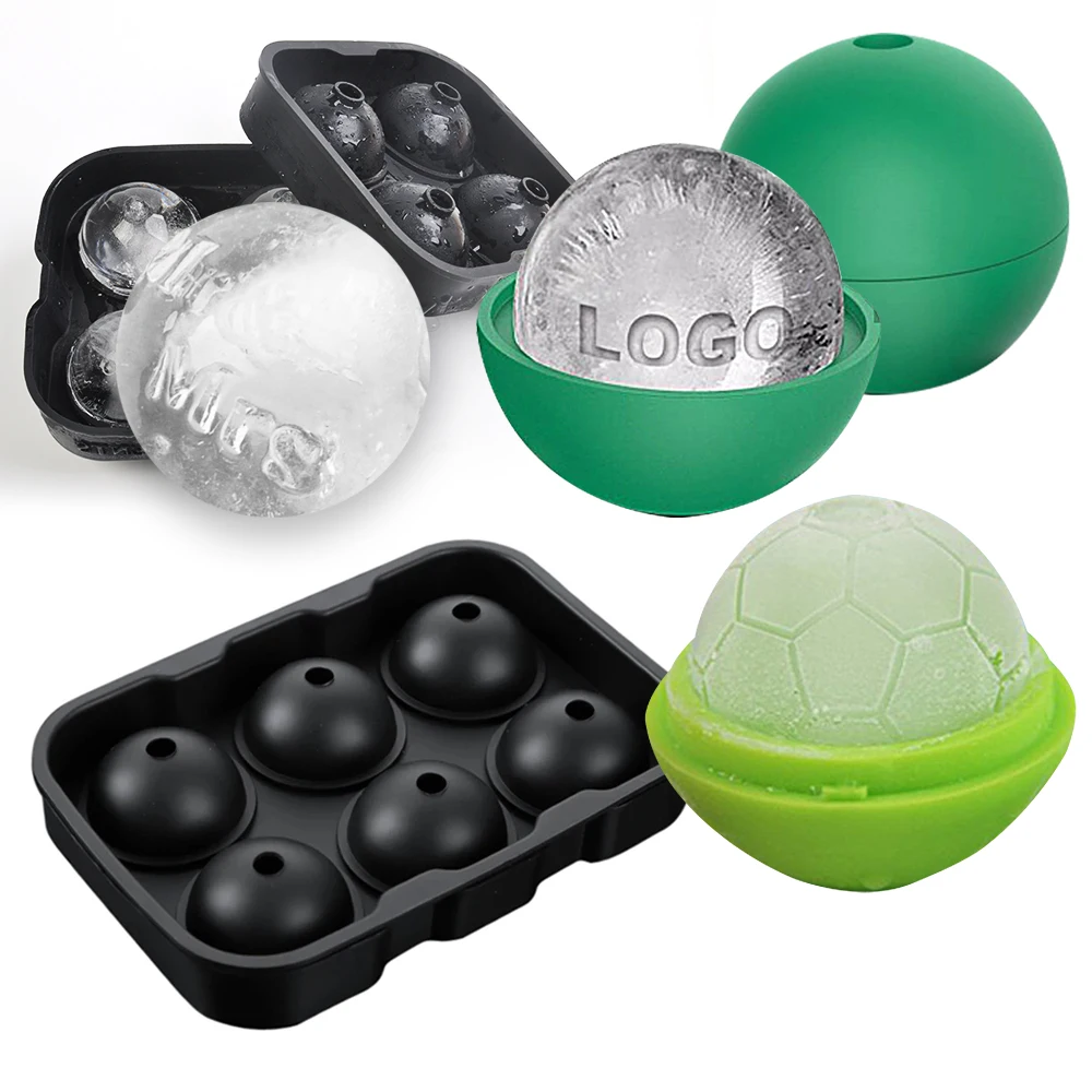 custom portable large reusable round circle silicone ice ball cube freezer mould molds maker tray for cocktails bourbon with lid