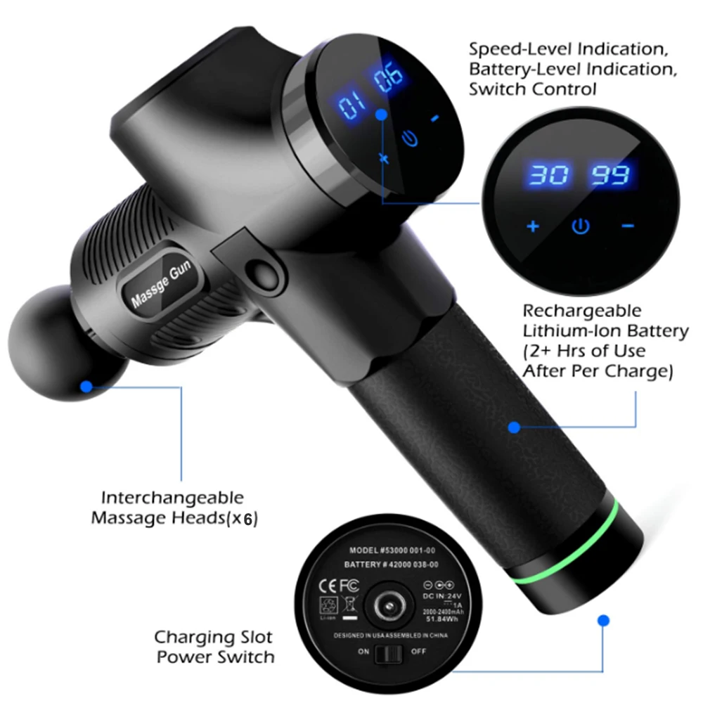 Handheld 30 Speed Deep Tissue Percussion Muscle Massage Gun Rechargeable Body Vibration