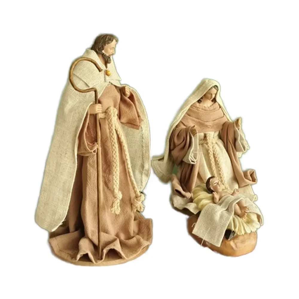 2024 Novelties Religious Christian Statues Resin Nativity Set Craft with Cloth Polyresin Model for Christmas Gifts