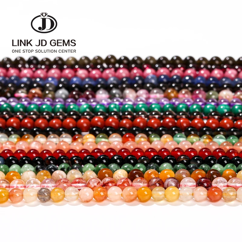 JD GEMS Semi Precious 4mm Natural Crystal Quartz Jade Jasper Agate Small Size Round Loose Stone Beads for Jewelry Making